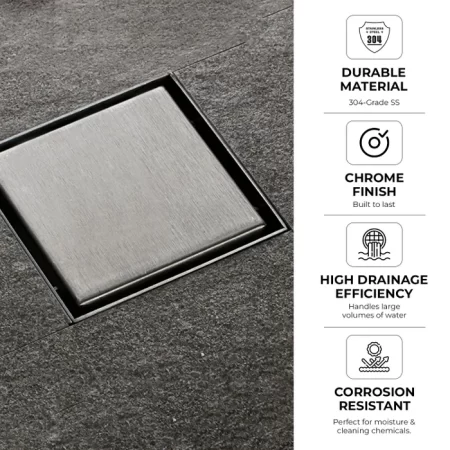 Stainless Steel Tile Floor Grating Shower Drain 6x6 Inch – Gravity Bath
