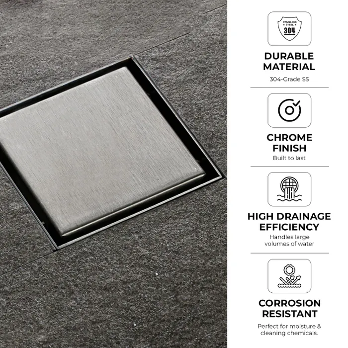 Stainless Steel Tile Floor Grating Shower Drain 6x6 Inch – Gravity Bath