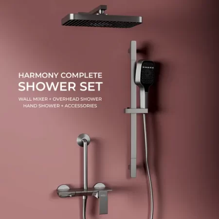 Harmony Pendle Wall Hot And Cold Mixer Telephonic 3 Outlet Brass Faucet/Sink Tap - Grey