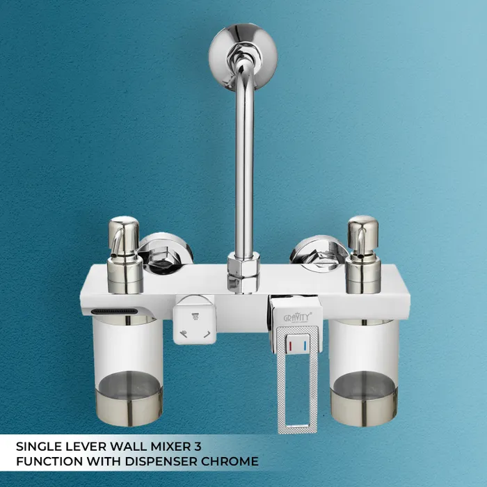 Single Lever Wall Mixer 3 Function With Dispenser Chrome Kitchen Faucet