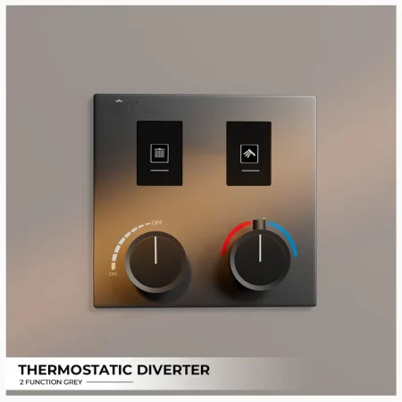 Gravity Bath 2-Function Thermostatic Diverter â€“ Grey Finish | Brass Body | Child Lock | 760Ã—560 mm| Anti-Scald Safety | Dual Inlet & Outlet | Flush-Mount Design