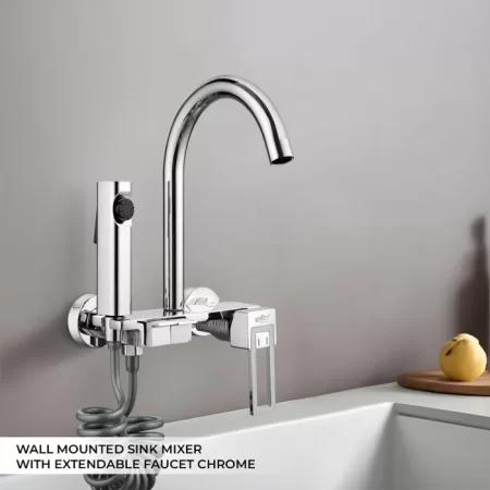 Wall Mounted Sink Mixer With Extendable kitchen Faucet Chrome Necklace Faucet