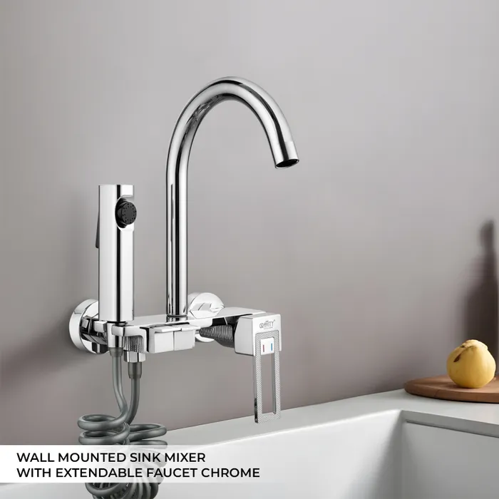 Wall Mounted Sink Mixer With Extendable kitchen Faucet Chrome Necklace Faucet