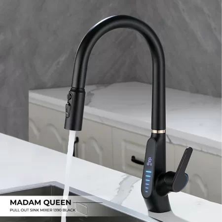Madam Queen Pull Out Sink Mixer 1390 Black Faucet Black