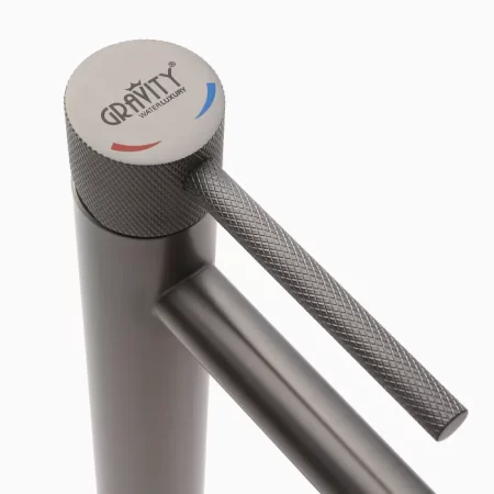 Single Lever Counter Basin Mixer Grey Faucet - Steel, Grey, Basin Tap, Bathroom Faucet