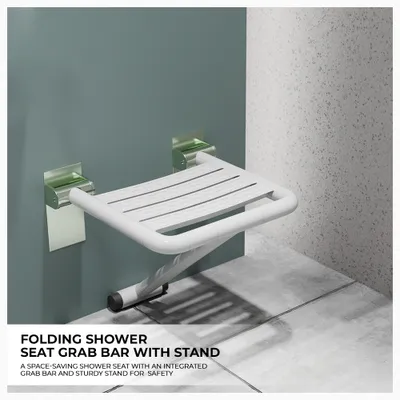 Wall-Mounted Floding Shower Seat Grab Bar With Stand Shower - Rain Shower Head, Bath Shower System product